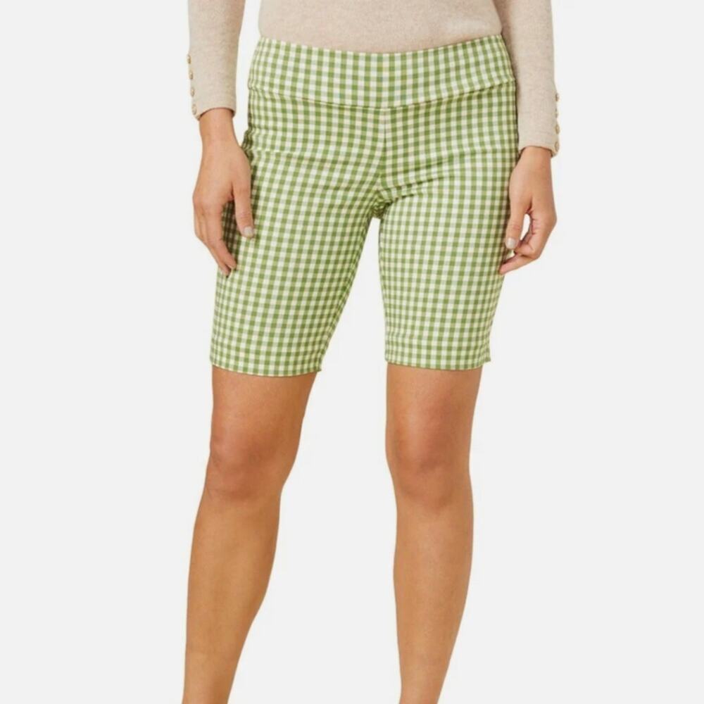 J.Mclaughlin Masie Green / White Gingham Shorts Size 2 Tennis Pickleball‎ Casual